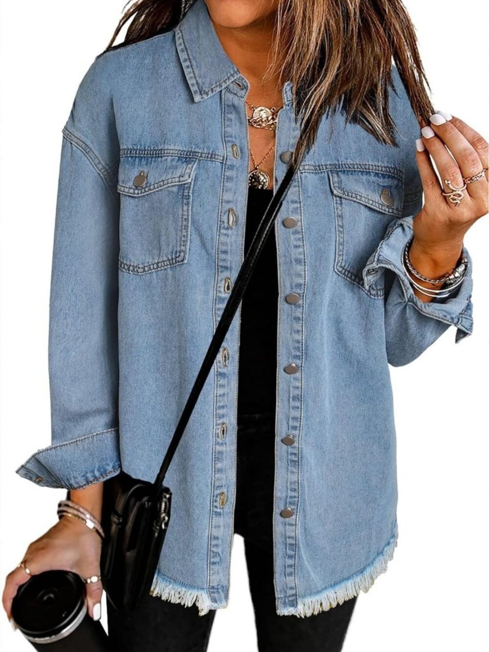 Oversized Distressed Button Down Boyfriend Jean Jacket for Women - Trendy Casual